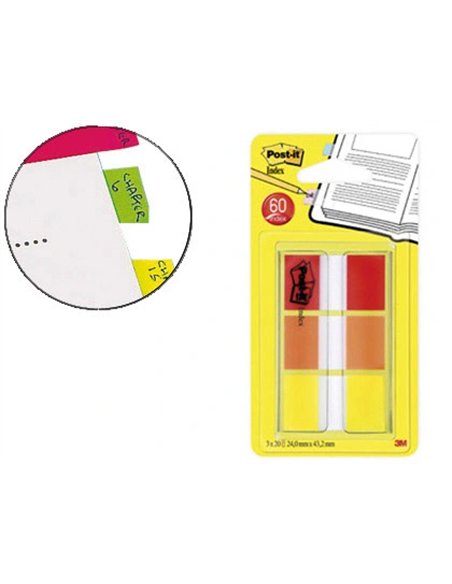 Marque-pages post-it standard index 25x44mm 60f 3 coloris bleu violet vert.