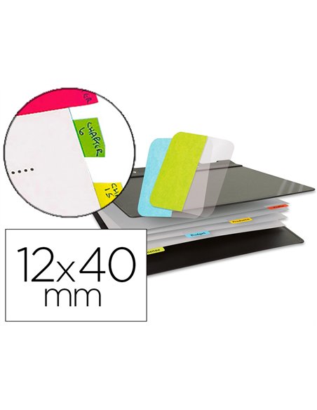 Marque-pages 3l index repositionnable semi-rigide 12x40mm 48f coloris assortis rouge jaune bleu vert.