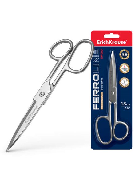 Ciseaux à métaux Erichkrause Ferro 18 cm - Fabriqués en acier de haute qualité - Lames épaisses - Couleur argent
