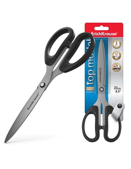 Ciseaux Erichkrause Top Model 21 cm avec lames arquées en acier inoxydable - Double affûtage avancé - Noir