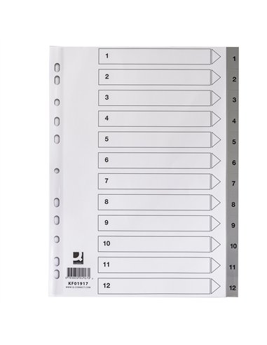 Intercalaire q-connect numerique 1-12 plastique 12 positions a4 indice multiperfore.