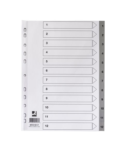 Intercalaire q-connect numerique 1-12 plastique 12 positions a4 indice multiperfore.