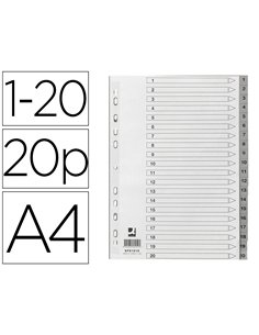 Intercalaire q-connect numerique 1-20 plastique 20 positions a4 indice multiperfore.