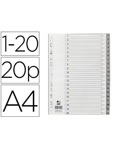 Intercalaire q-connect numerique 1-20 plastique 20 positions a4 indice multiperfore.