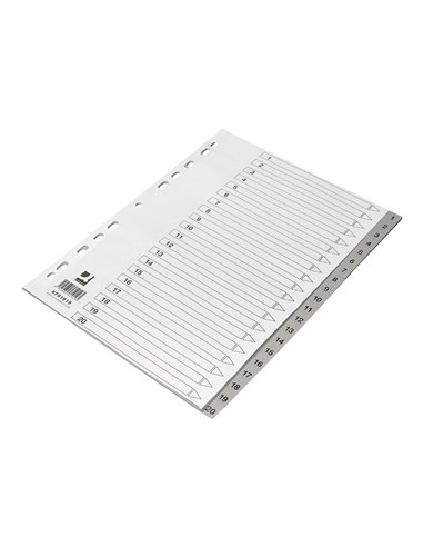 Intercalaire q-connect numerique 1-20 plastique 20 positions a4 indice multiperfore.