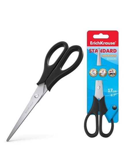 Ciseaux standard Erichkrause avec lames en acier inoxydable de 17 cm - Double affûtage avancé - Résistants à la corrosion - Poig