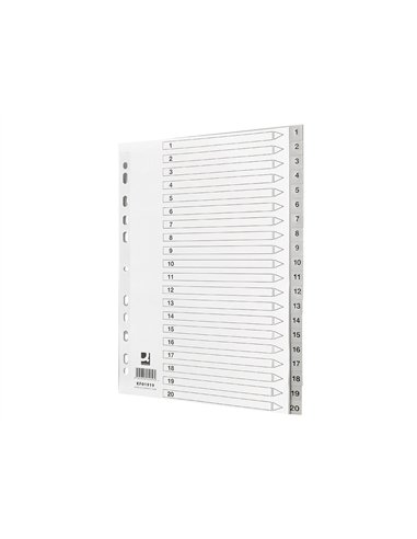 Intercalaire q-connect numerique 1-20 plastique 20 positions a4 indice multiperfore.