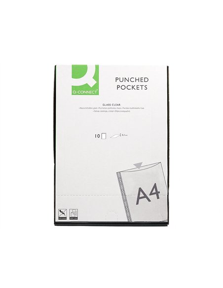 Pochette q-connect polypropylène lisse 10/100e perforée cristal 11 trous a4 210x297mm sachet 10u.