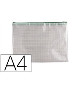 Pochette q-connect porte-documents pvc a4 ouverture supérieure avec fermeture éclair coloris vert.