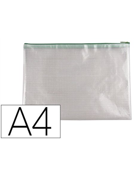 Pochette q-connect porte-documents pvc a4 ouverture supérieure avec fermeture éclair coloris vert.