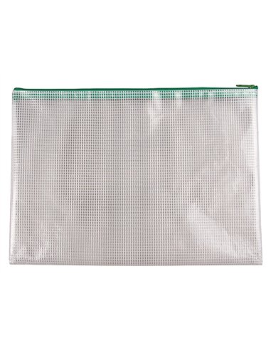 Pochette q-connect porte-documents pvc a4 ouverture supérieure avec fermeture éclair coloris vert.