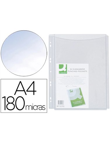 Pochette q-connect pvc 18/100e perforée soufflet capacité 100f plan a4 sachet 5 unités.