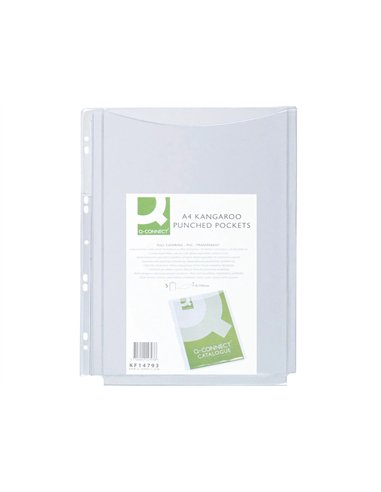 Pochette q-connect pvc 18/100e perforée soufflet capacité 100f plan a4 sachet 5 unités.