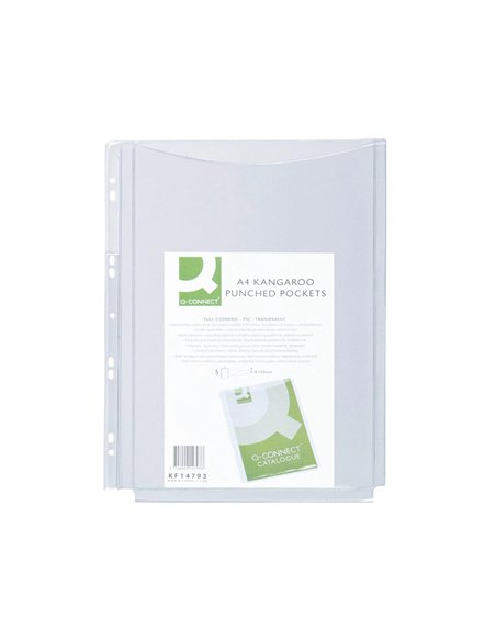 Pochette q-connect pvc 18/100e perforée soufflet capacité 100f plan a4 sachet 5 unités.