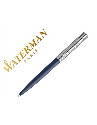 Stylo-bille waterman allure deluxe pointe moyenne bouchon chrome corps et encre bleu coffret cadeau.