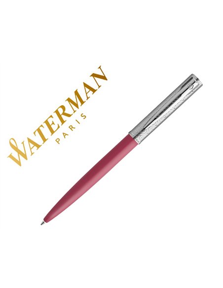 Stylo-bille waterman allure deluxe pointe moyenne bouchon chrome corps rose encre bleu coffret cadeau.