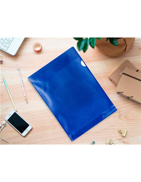 Pochette coin q-connect polypropylène grainé économique 12/100e coloris bleu transparent boîte 100 unités.