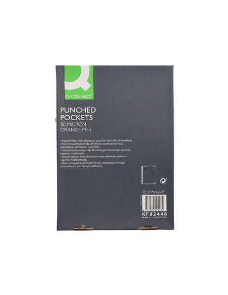 Pochette q-connect polypropylene graine perforee folio 80 mc boite 100 unites.
