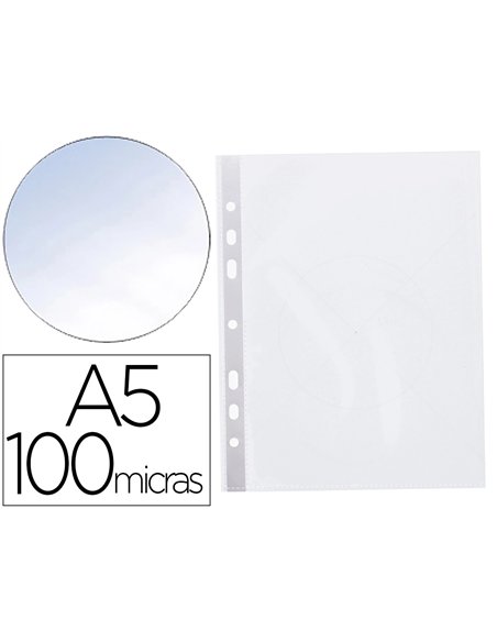 Pochette q-connect polypropylène 10/100e perforée ouverture dessus a5 148x210mm sachet 100 unités.