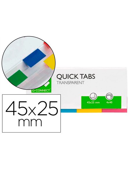 Marque-pages q-connect 25x45mm 160f repositionnable 4 coloris transparents pack 4x40.