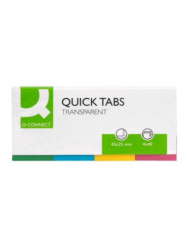 Marque-pages q-connect 25x45mm 160f repositionnable 4 coloris transparents pack 4x40.