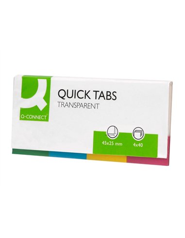 Marque-pages q-connect 25x45mm 160f repositionnable 4 coloris transparents pack 4x40.
