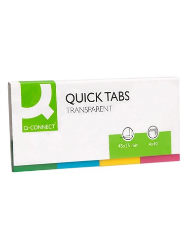 Marque-pages q-connect 25x45mm 160f repositionnable 4 coloris transparents pack 4x40.