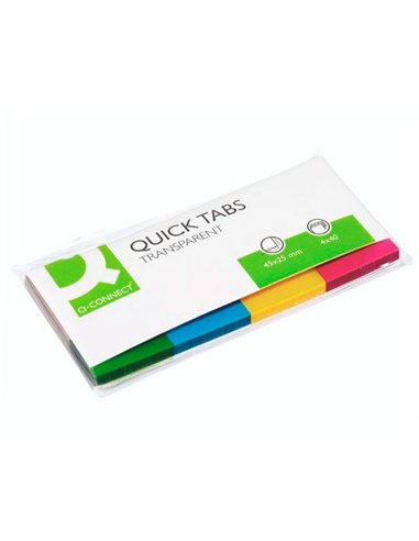 Marque-pages q-connect 25x45mm 160f repositionnable 4 coloris transparents pack 4x40.