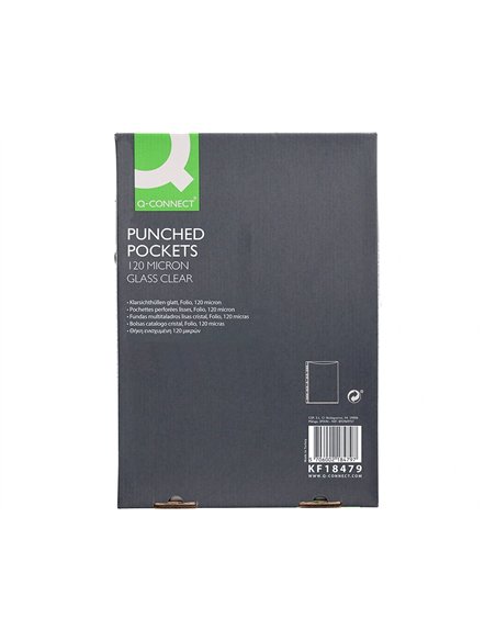 Pochette q-connect perforee folio 120 mc cristal boite 100 unites.