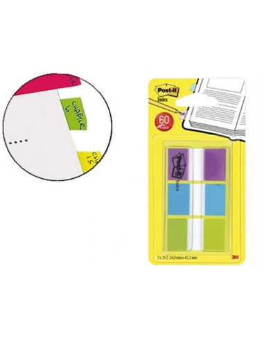 Marque-pages post-it standard index 25x44mm 60f 3 coloris rouge orange vert.
