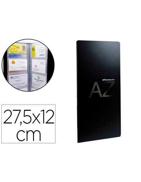 Porte-cartes de visite apli polypropylène rigide indéchirable 27,5x12cm capacité 160 cartes coloris noir.