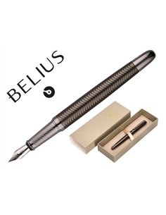 Stylo-plume belius neptuno aluminium texture ondulee attributs gun encre bleue coloris kaki dans coffret cadeau.