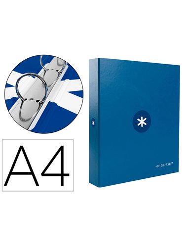 Classeur antartik 4 anneaux ronds 25mm a4 carton remborde coloris bleu marine.