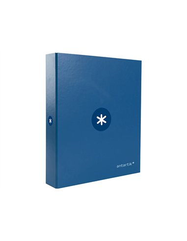 Classeur antartik 4 anneaux ronds 25mm a4 carton remborde coloris bleu marine.