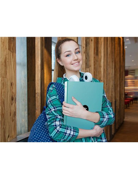 Classeur antartik 4 anneaux ronds 25mm a4 carton rembordé coloris menthe.