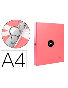 Classeur antartik 4 anneaux ronds 25mm a4 carton rembordé coloris corail.