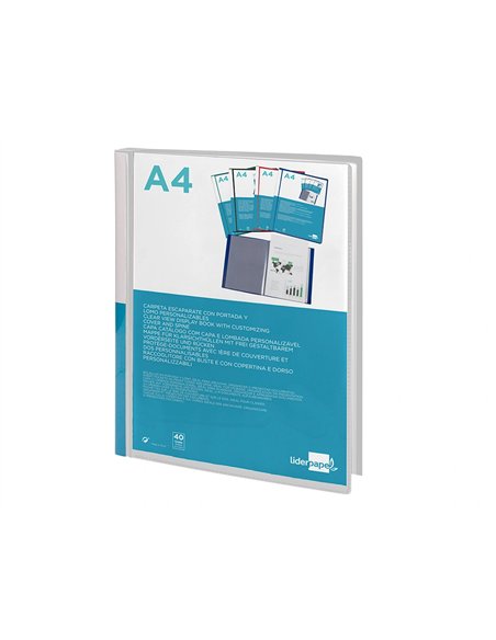 Protege-docs liderpapel kangourou personnalisable polypro 40 pochettes fixes a4 210x297mm transparent.