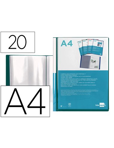 Protege-docs liderpapel kangourou personnalisable polypro 20 pochettes fixes a4 210x297mm vert translucide.