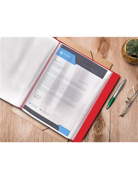 Protege-docs liderpapel kangourou personnalisable polypro 20 pochettes fixes a4 210x297mm rouge translucide.