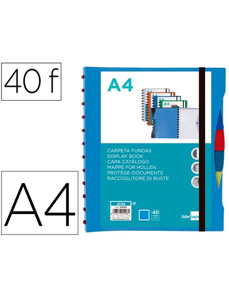 Protege-documents liderpapel personnalisable kangourou 40 pochettes amovibles 5 intercalaires a4 bleu.