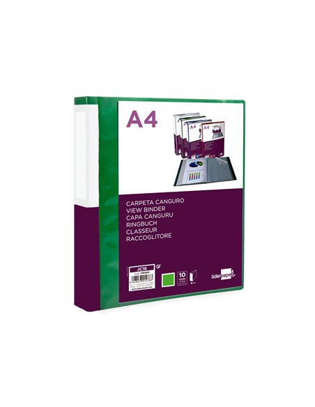 Protege-documents liderpapel personnalisable kangourou polypropylene 10 pochettes fixes a4 coloris vert.