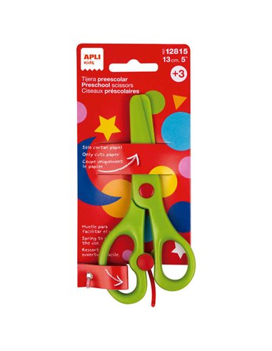 Ciseaux ergonomiques préscolaires Apli Kids 13 cm - Ouverture facile grâce à un ressort - Lames en plastique - Pointe arrondie -