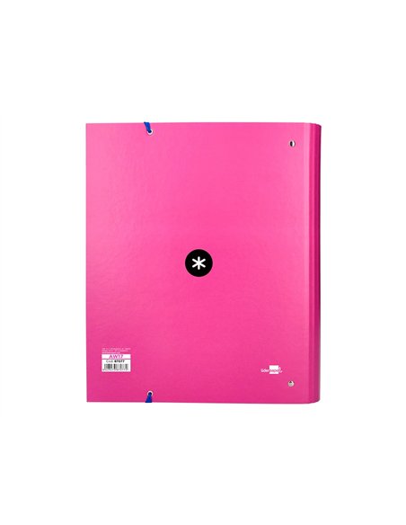 Classeur antartik 4 anneaux ronds 40mm a4 carton remborde feuillets mobiles quadrillage 5mm coloris rose.