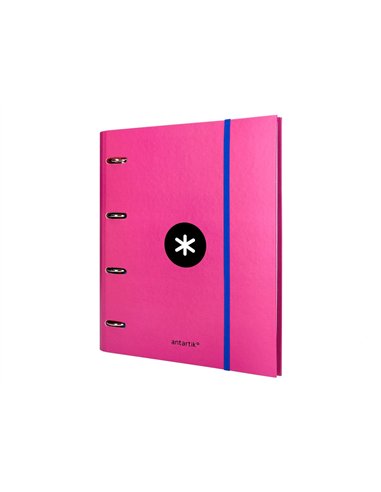 Classeur antartik 4 anneaux ronds 40mm a4 carton remborde feuillets mobiles quadrillage 5mm coloris rose.