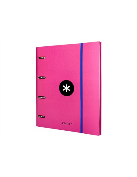Classeur antartik 4 anneaux ronds 40mm a4 carton remborde feuillets mobiles quadrillage 5mm coloris rose.