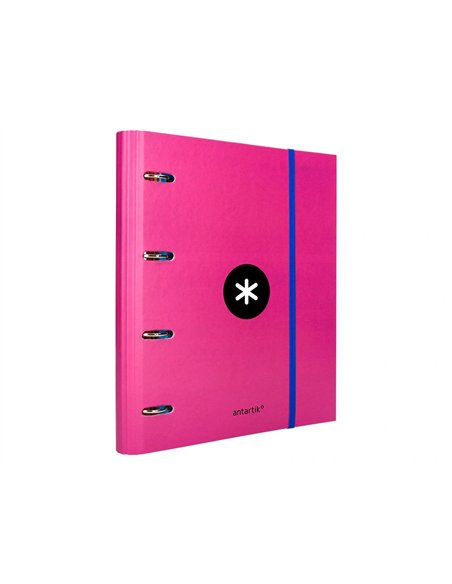 Classeur antartik 4 anneaux ronds 40mm a4 carton remborde feuillets mobiles quadrillage 5mm coloris rose.