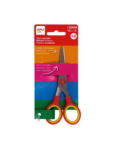 Ciseaux scolaires Apli 13 cm - Bout arrondi - Ergonomiques - Usage ambidextre - Couleur rouge
