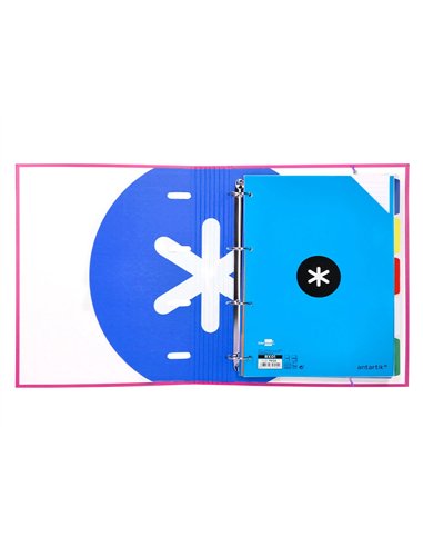 Classeur antartik 4 anneaux ronds 40mm a4 carton remborde feuillets mobiles quadrillage 5mm coloris rose.