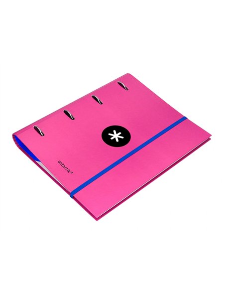 Classeur antartik 4 anneaux ronds 40mm a4 carton remborde feuillets mobiles quadrillage 5mm coloris rose.