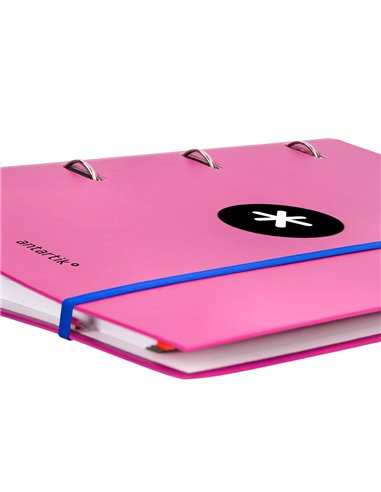 Classeur antartik 4 anneaux ronds 40mm a4 carton remborde feuillets mobiles quadrillage 5mm coloris rose.